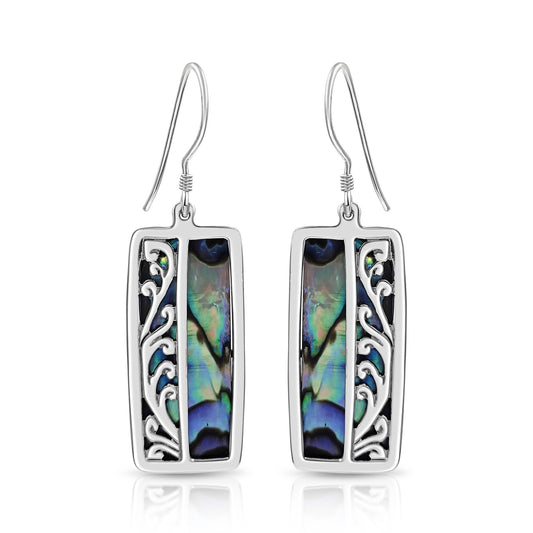 BESHEEK Sterling Silver and Abalone Shell Silver Scroll Earrings | Handmade Hypoallergenic Boho Beach Gala Wedding Style Sterling Earrings
