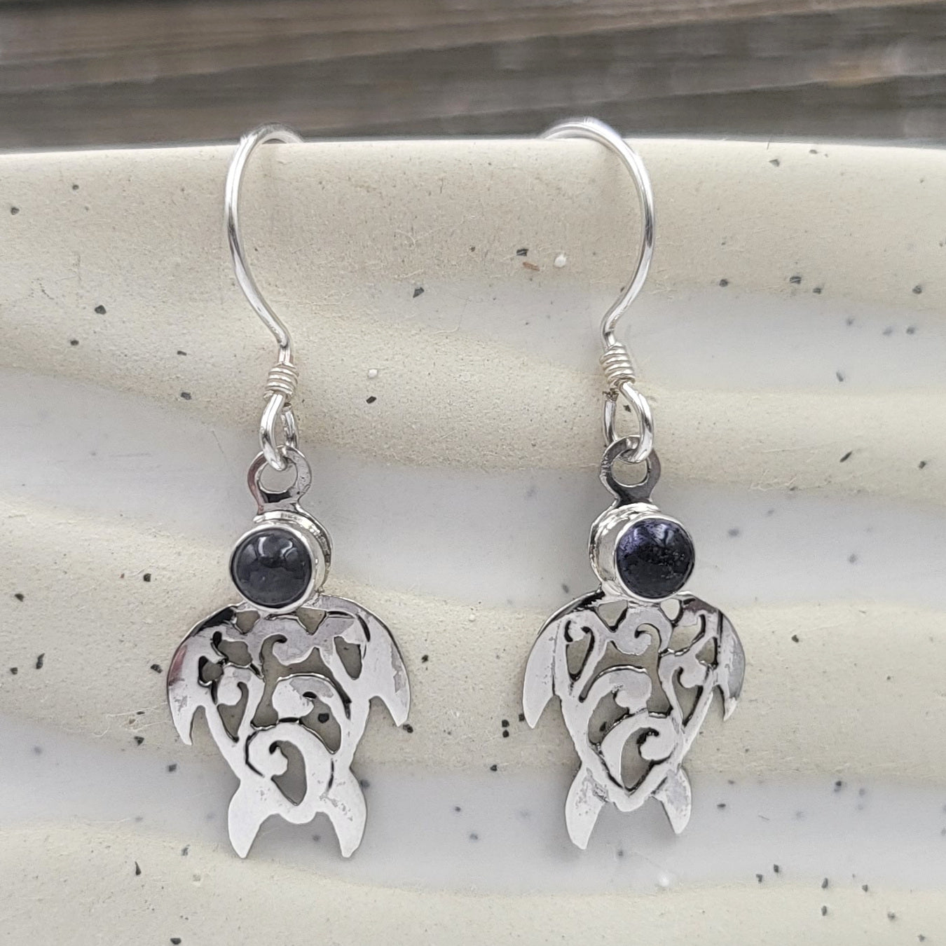 Sterling Silver Gemstone Turtle Filigree Cut out Earrings