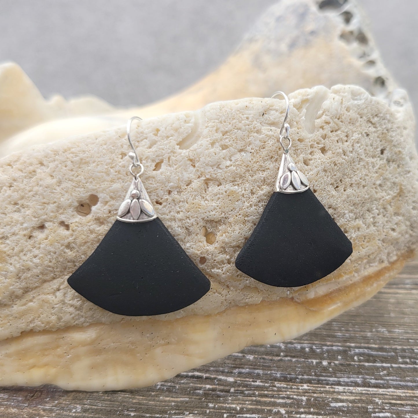 Sterling Silver and Lava Stone Fan Drop Elegant Earrings