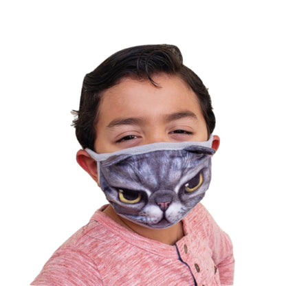 Grey Angry Cat Fabric Mask