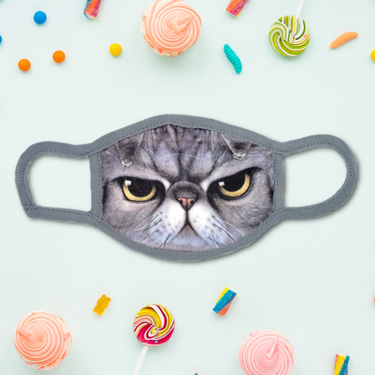 Grey Angry Cat Fabric Mask