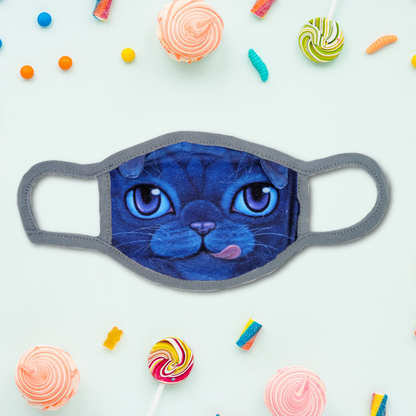 Dark Blue Hungry Kitten Fabric Mask
