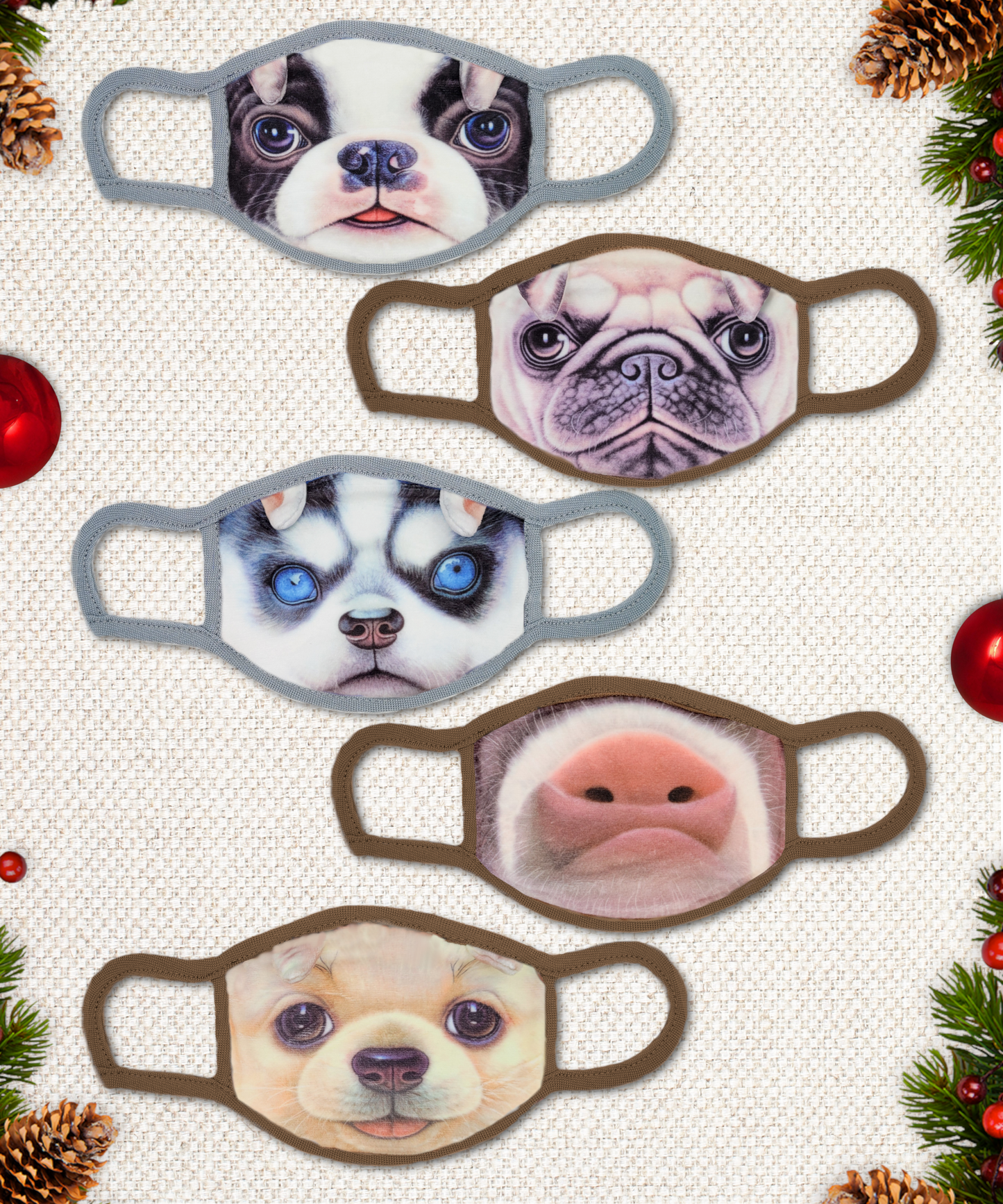 Set of 5  Fabric Masks with Dog Designs