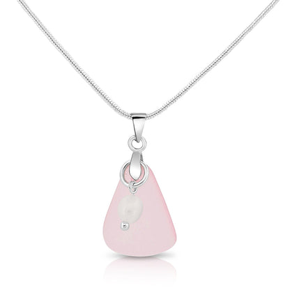 Silvertone, Clear, Pink, Seaglass and Freshwater Pearl Necklace