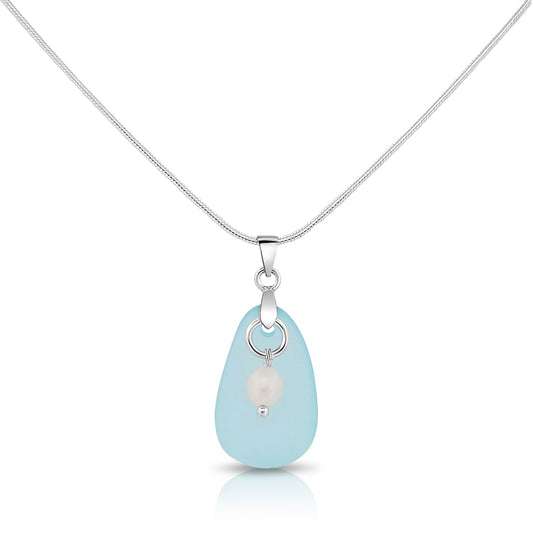 Silvertone, Clear, Blue, Seaglass and Freshwater Pearl Necklace