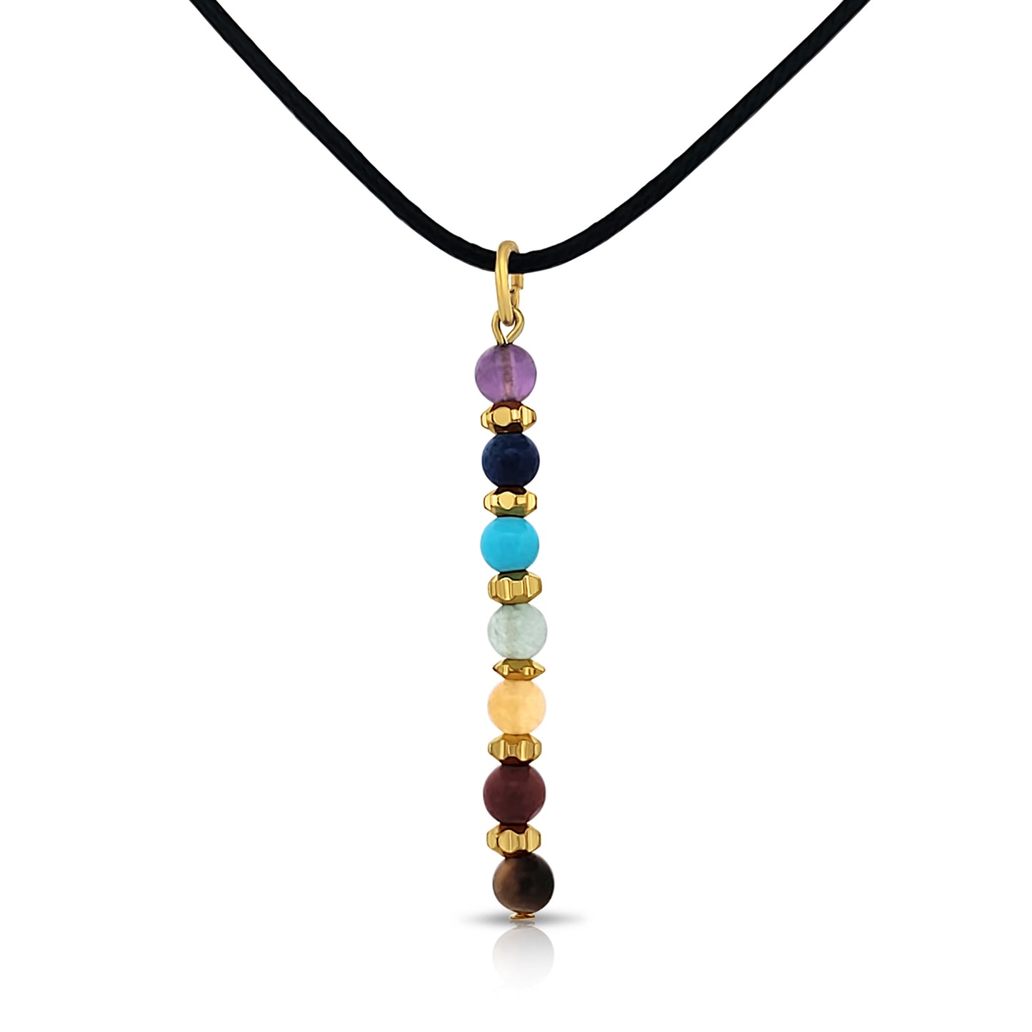 BESHEEK Goldtone Rainbow Multi Stone Chakra Bar Linear Necklace? Handmade Hypoallergenic Boho Beach Gala Wedding Style Fashion Jewelry