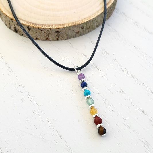 BESHEEK Silvertone Rainbow Multi Stone Chakra Bar Linear Necklace? Handmade Hypoallergenic Boho Beach Gala Wedding Style Fashion Jewelry