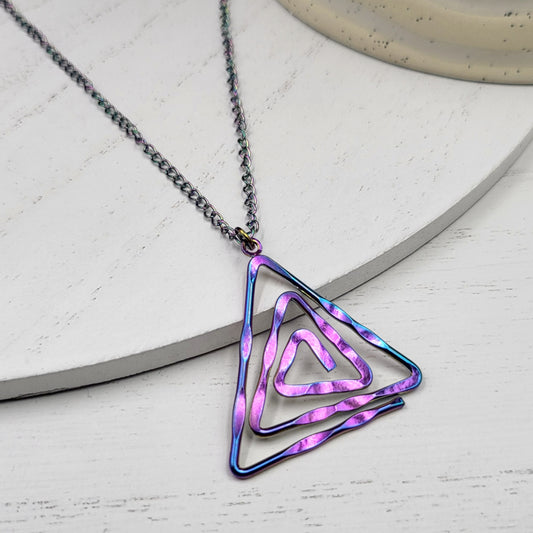 Rainbow Electroplate Stainless Steel Spiral Triangle Necklace