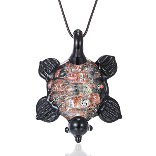 Glass Black and Gold Sea Turtle Necklace