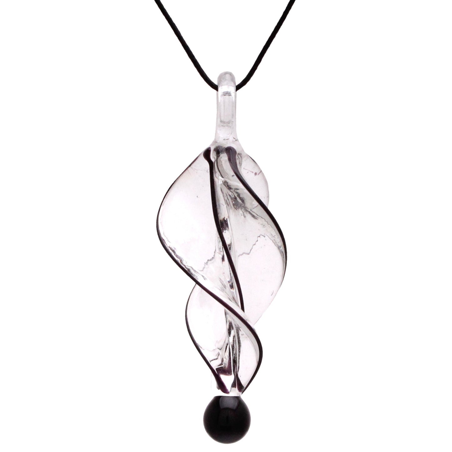 BESHEEK Handmade Murano Inspired Blown Glass Lampwork Art Black Tornado Twist Necklace Pendant ? Handcrafted Artisan Hypoallergenic Italian Style Jewelry