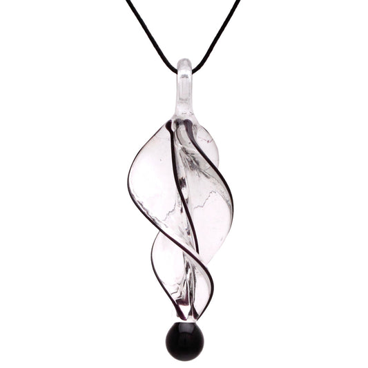 BESHEEK Handmade Murano Inspired Blown Glass Lampwork Art Black Tornado Twist Necklace Pendant ? Handcrafted Artisan Hypoallergenic Italian Style Jewelry