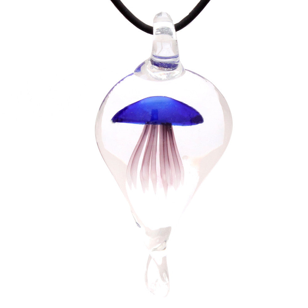 BESHEEK Handmade Murano Inspired Blown Glass Lampwork Art Blue Jelly Fish Necklace Pendant ? Handcrafted Artisan Hypoallergenic Italian Style Jewelry