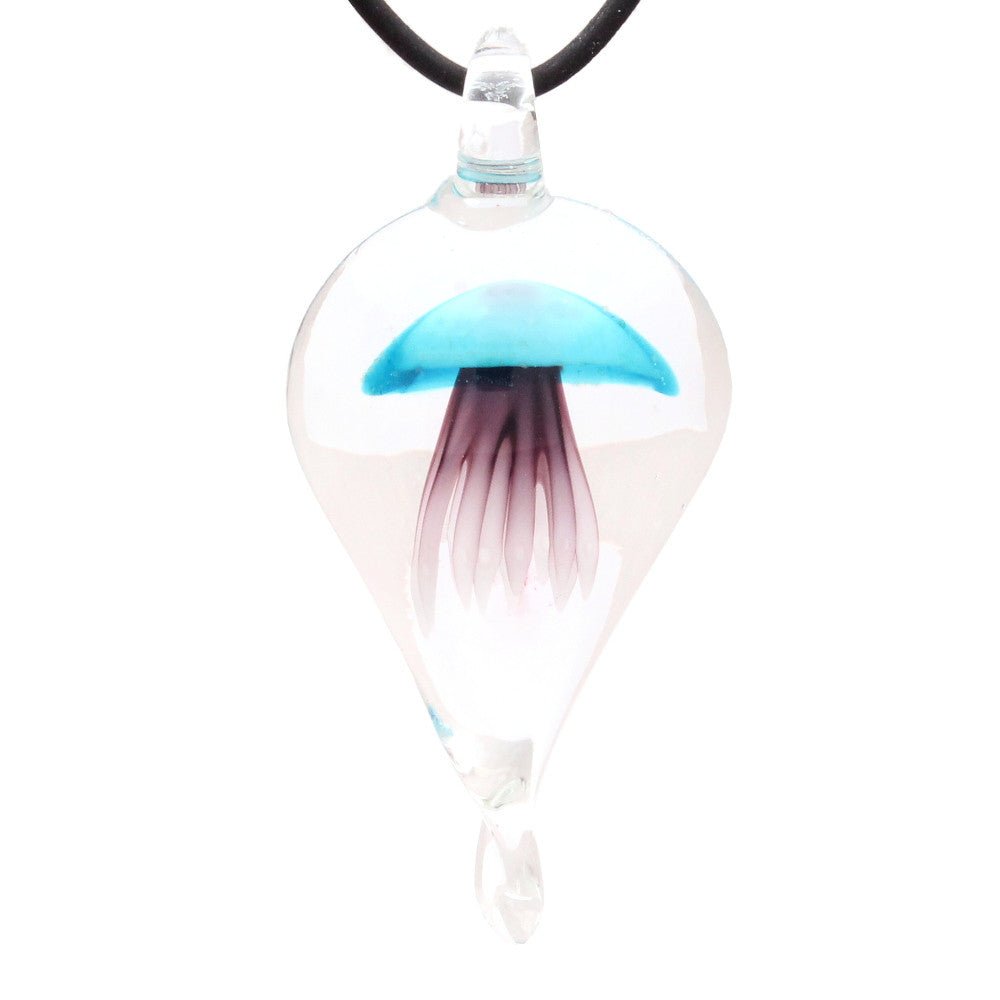 BESHEEK Handmade Murano Inspired Blown Glass Lampwork Art Aqua Blue Jelly Fish Necklace Pendant ? Handcrafted Artisan Hypoallergenic Italian Style Jewelry