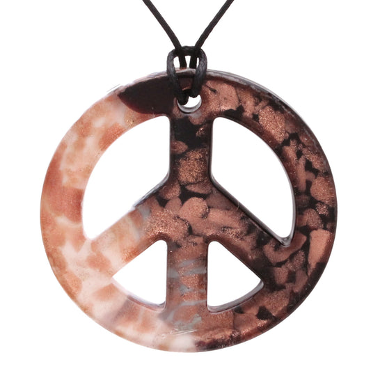 BESHEEK Handmade Murano Inspired Blown Glass Lampwork Art Black, White and Gold Peace Sign Necklace Pendant ? Handcrafted Artisan Hypoallergenic Italian Style Jewelry