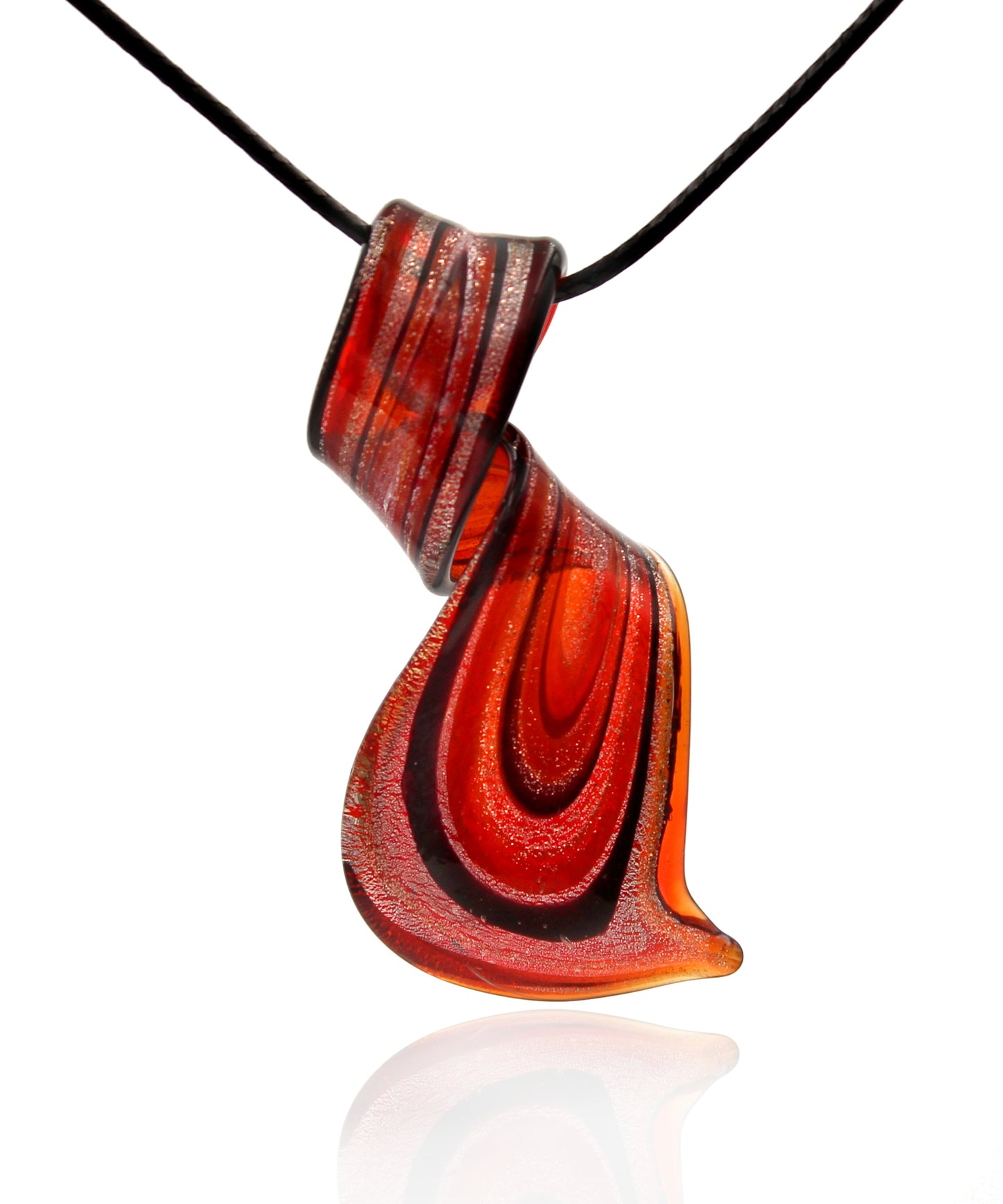 BESHEEK Handmade Murano Inspired Blown Glass Lampwork Art "Twisted Twirl" Glass Pendant Necklace? Handcrafted Artisan Hypoallergenic Italian Style Jewelry