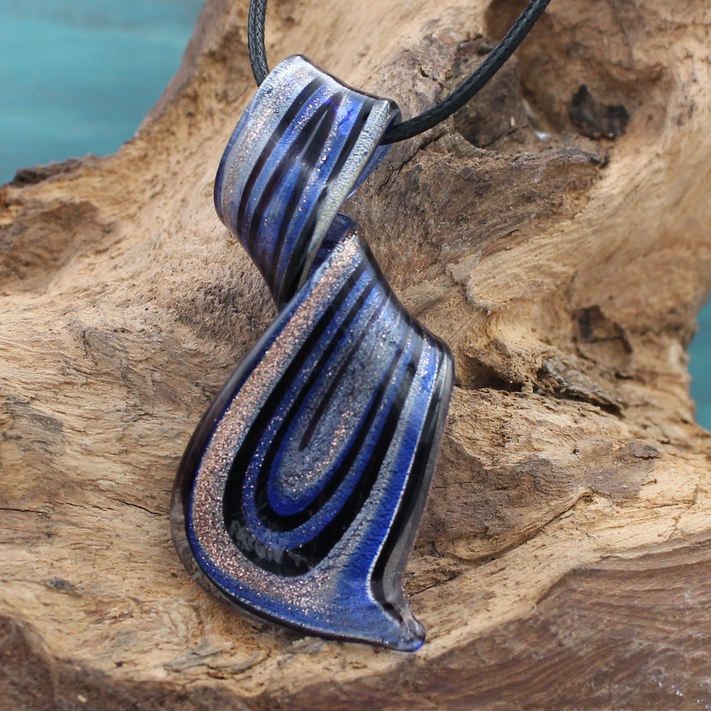 BESHEEK Handmade Murano Inspired Blown Glass Lampwork Art Twisted Twirl Glass Pendant Necklace? Handcrafted Artisan Hypoallergenic Italian Style Jewelry