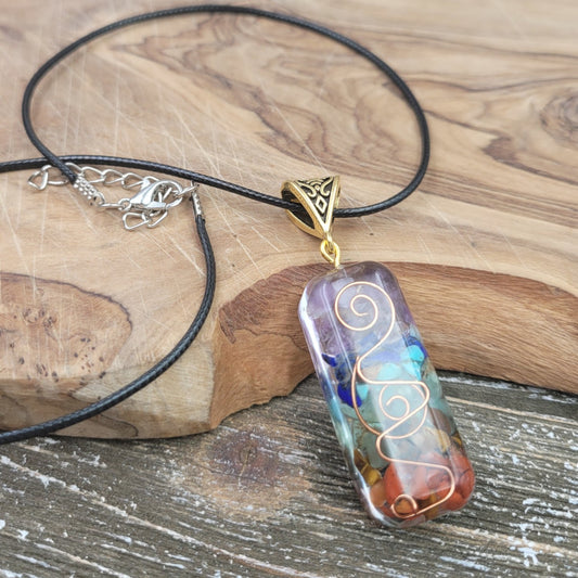 BESHEEK Rainbow Gemstone Chakra Clear Rectangle Resin Pendant Necklace? Handmade Hypoallergenic Boho Beach Gala Wedding Style Fashion Jewelry