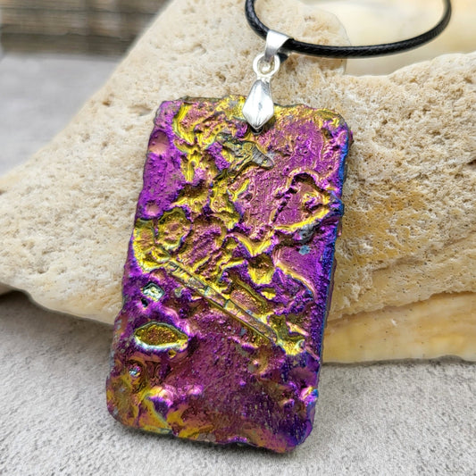 BESHEEK Rainbow Druzy Jasper Rectangle Pendant? Handmade Hypoallergenic Boho Beach Gala Wedding Style Fashion Jewelry