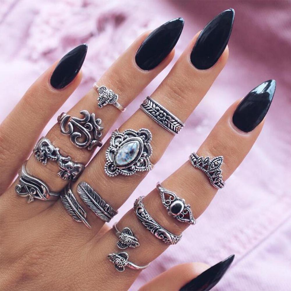 Handmade Silvertone Vintage Boho Ring (Set of 11)