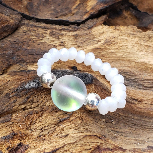 Clear Mermaid Glass and Milk Crystal Stretch Toe Ring