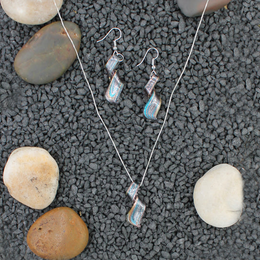 Sterling Silver Purple Twirl Glass Earrings and Necklace Pendant Set